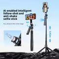 Trépied FANGTUOSI 192 cm pour smartphone 360° ° Perche à selfie avec rotation automatique, support de téléphone, suivi du visage par IA, avec télécommande